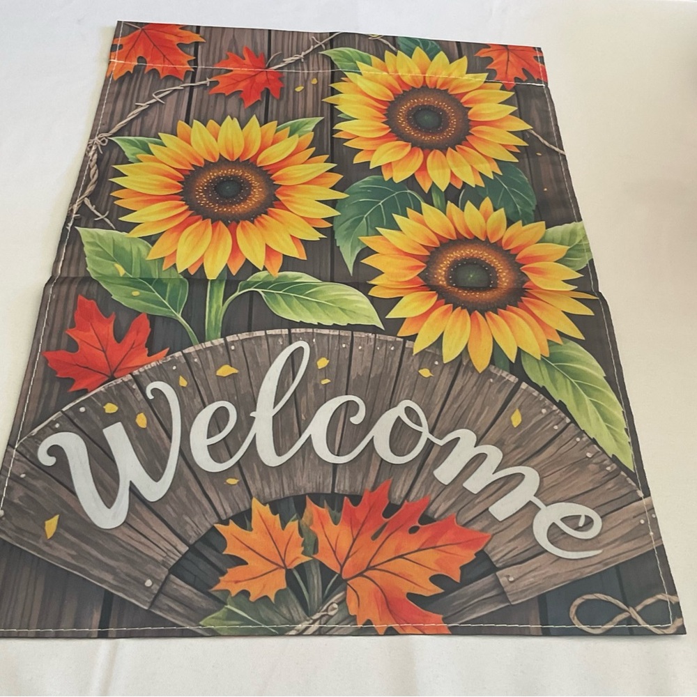 Sunflower Welcome Garden Flag with Autumn Leaves
